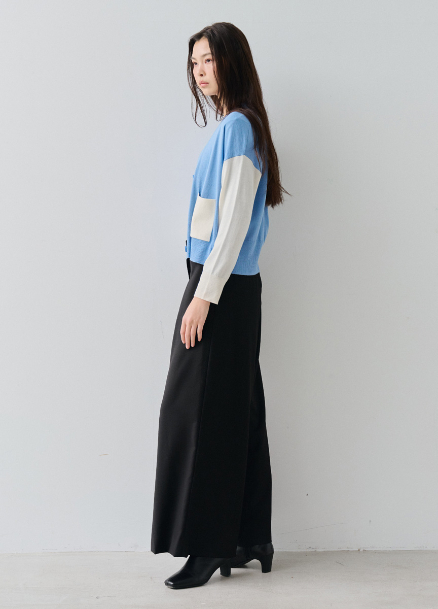 拚色美麗諾針織開襟